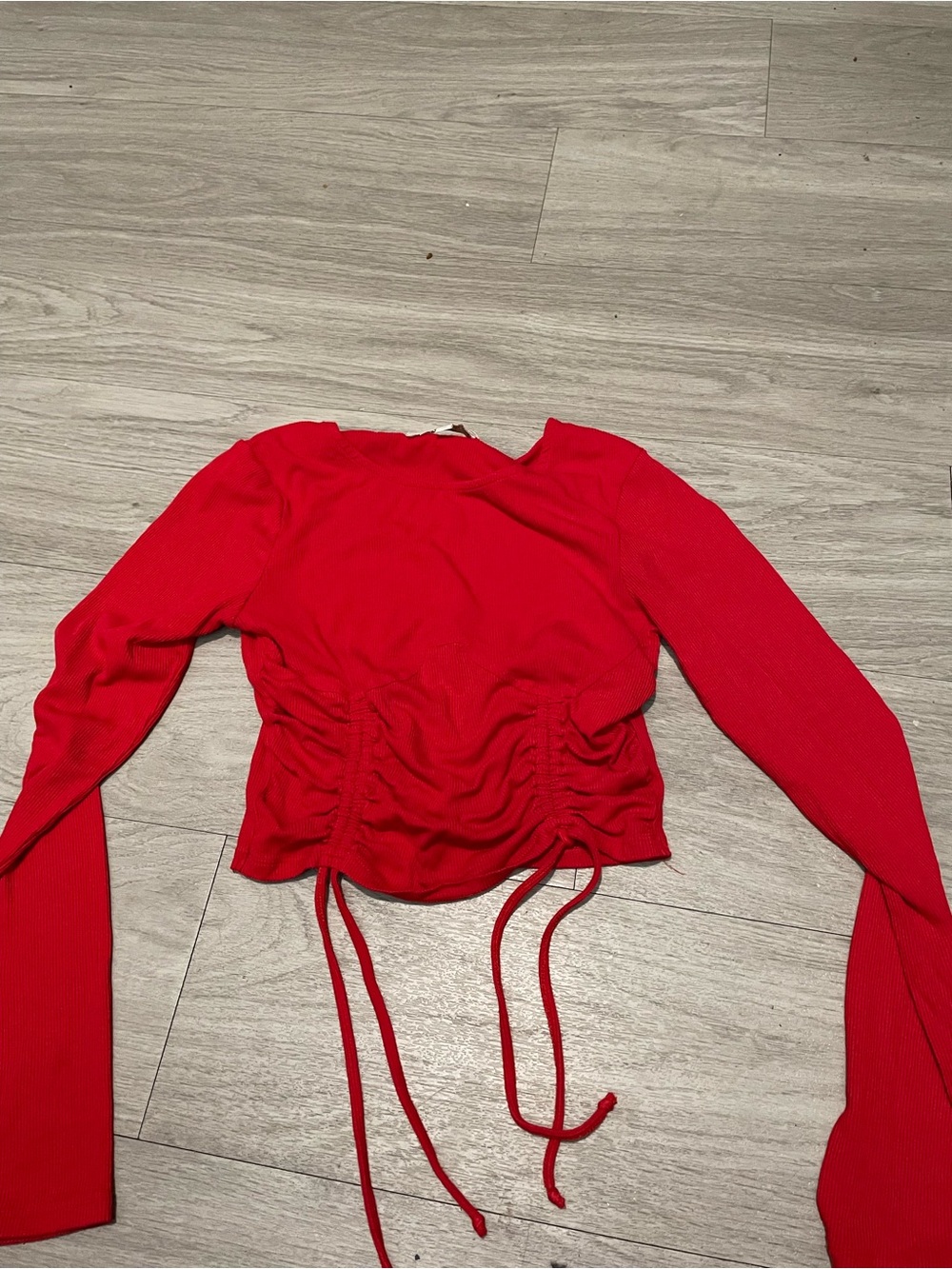 Madden Red Ruched Long-Sleeve Crop Top